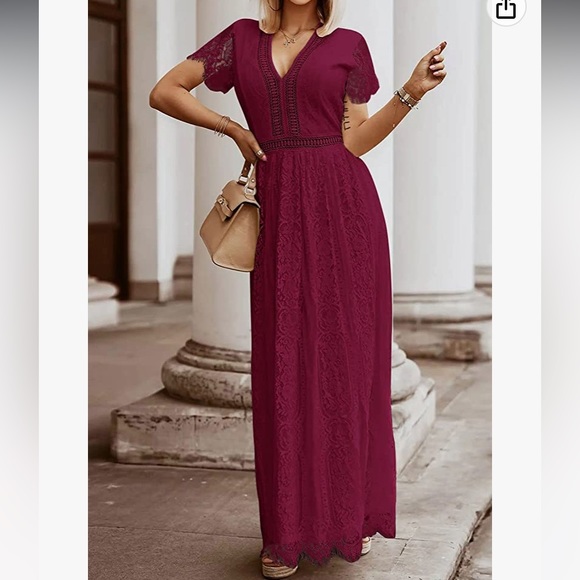 Wine long lace dress , new no tags , please see measurements chart - Picture 1 of 8